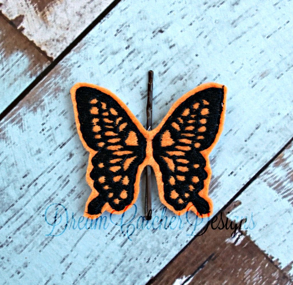 In The Hoop Monarch Butterfly Bobby Pin Felt Embroidery Design The