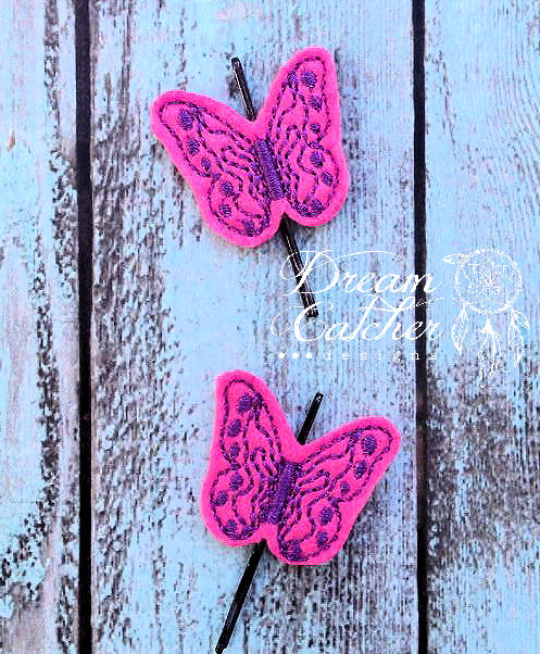 In The Hoop Dot Butterfly Bobby Pin Felt Embroidery Design The