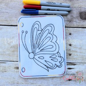 In The Hoop Side Butterfly Coloring Page Embroidery Design