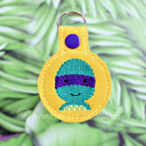 In The Hoop Turtle Hero Key Fob Keychain Felt Embroidery Design