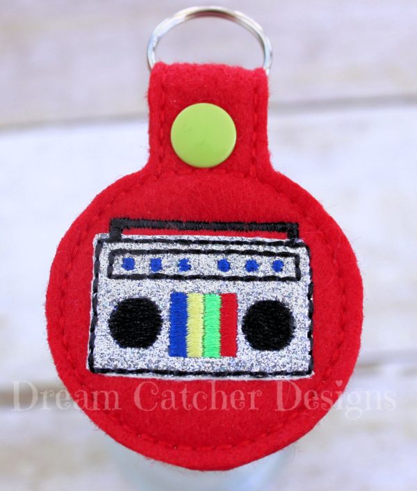 In The Hoop Boom Box Key Fob Keychain Felt Embroidery Design - Image 2