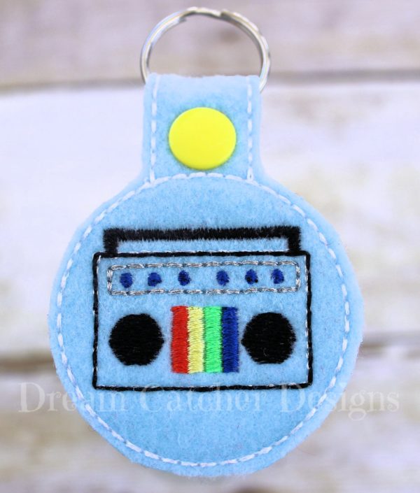 In The Hoop Boom Box Key Fob Keychain Felt Embroidery Design