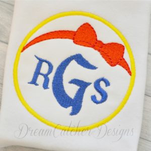 Bow Apple Princess Monogram Circle Applique Embroidery Design