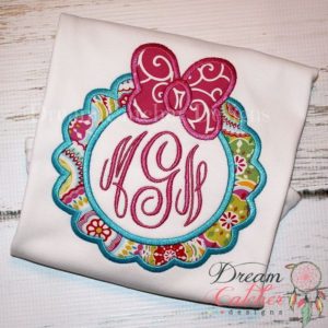 Bow Monogram Frame Valentine Applique Embroidery Design