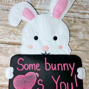 In The Hoop Bunny Holding Sign Bow Holder Felt Embroidery Design