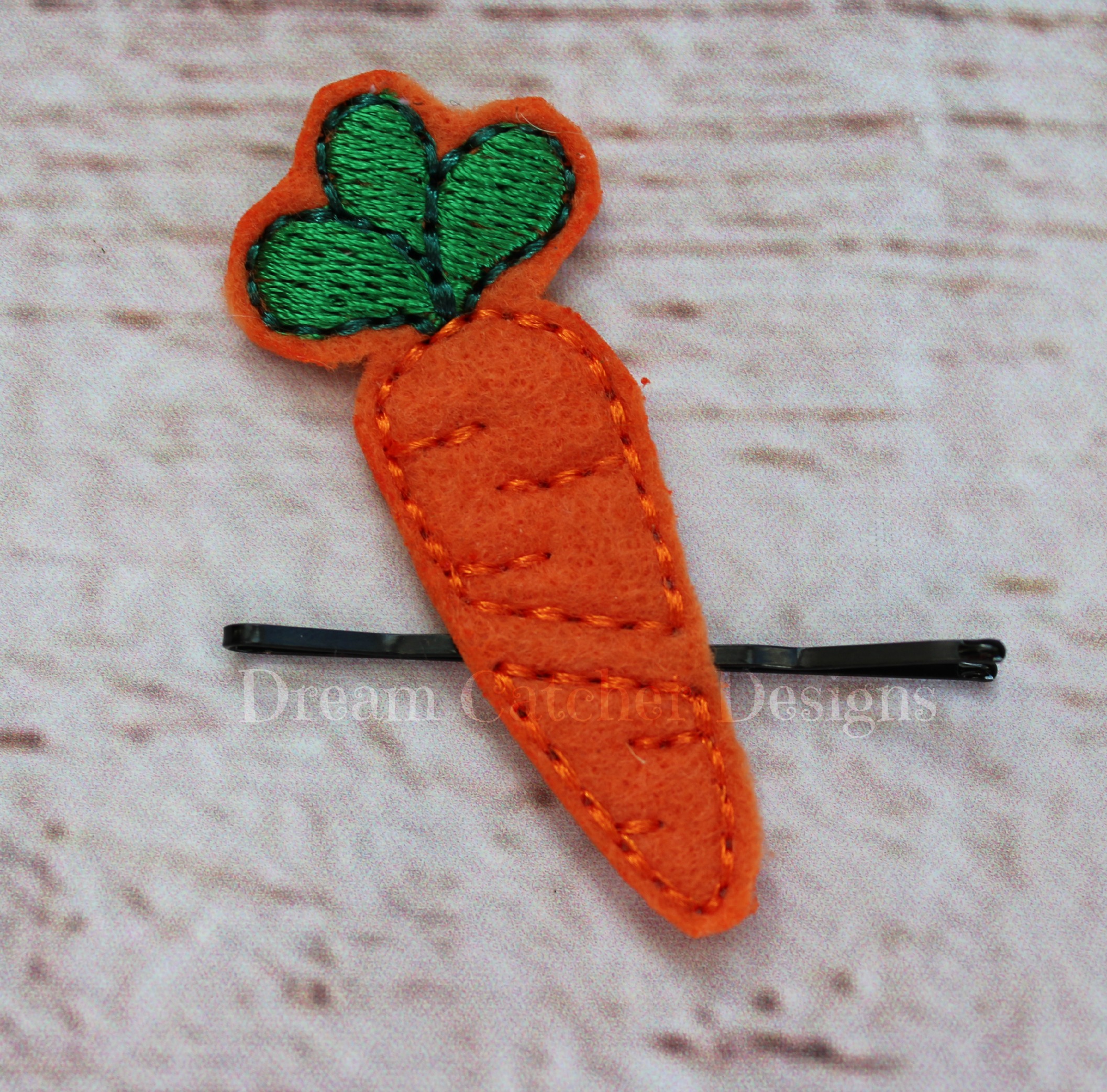 In The Hoop Carrot Bobby Pin Felt Embroidery Design - The Creative Frenzy