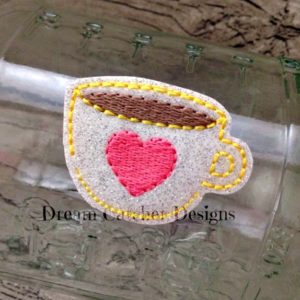 In The Hoop Coffee Cup Bobby Pin Felt Embroidery Design