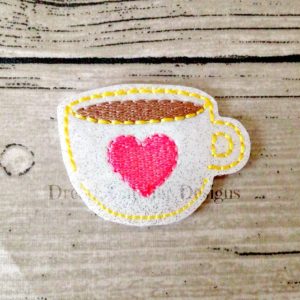 In The Hoop Coffee Cup Bobby Pin Felt Embroidery Design
