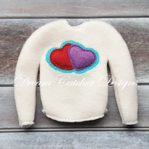 In The Hoop Small Doll/Elf Double Heart Applique Sweater and Shirt Embroidery Design 12 ” Dolls