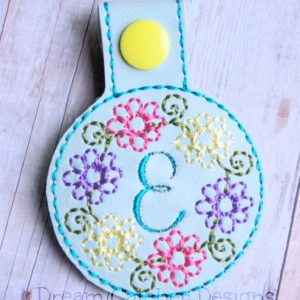 In The Hoop Floral Frame Key Fob Keychain Felt Embroidery Design