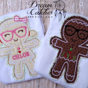Raggy Geeky Gingerbread Boy Christmas Winter Applique Embroidery Design