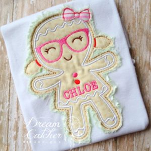 Raggy Geeky Gingerbread Girl Christmas Winter Applique Embroidery Design