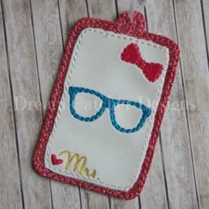 In The Hoop Geeky Mrs Felt Luggage Tag Embroidery Design