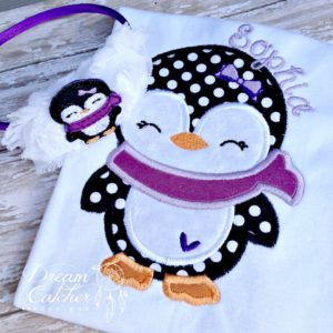 Girly Penguin Christmas Winter Applique Embroidery Design