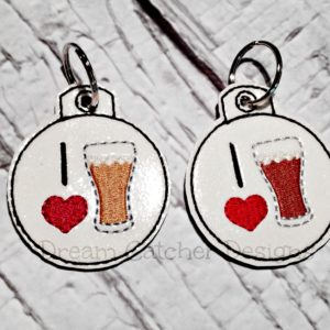 In The Hoop I Heart Beer Key Fob Keychain Felt Embroidery Design