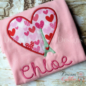 Heart and Eiffel Tower Valentine Applique Embroidery Design