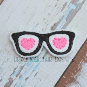 In The Hoop Heart Glasses Geeky Feltie Embroidery Design