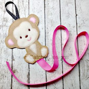 In The Hoop Monkey Bow Holder Felt Embroidery Design