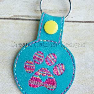In The Hoop Paw Print Key Fob Keychain Felt Embroidery Design