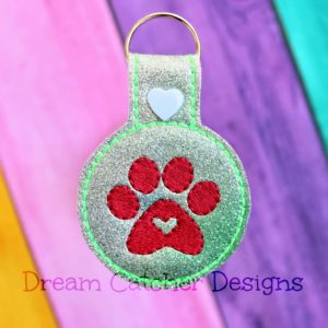 In The Hoop Paw Print Key Fob Keychain Felt Embroidery Design