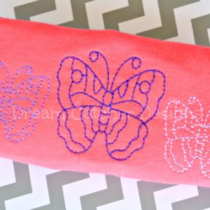 Triple Butterfly Redwork Sketch Embroidery Design