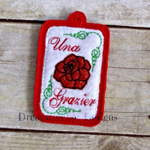 In The Hoop Rose Flower Felt Luggage Tag Embroidery Design