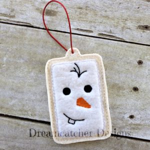 In The Hoop Snowman Felt Luggage Tag Embroidery Design