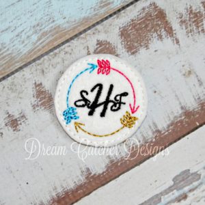 In The Hoop Three Arrow Circle Monogram 2 Feltie Embroidery Design