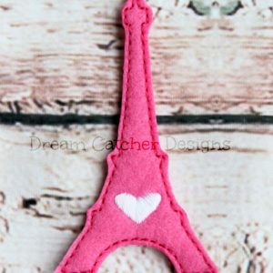 In The Hoop Over Sized Eiffel Tower Heart Feltie Embroidery Design