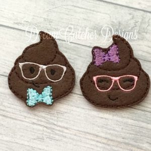 In The Hoop Geeky Girl and Boy Poop  Feltie Embroidery Design