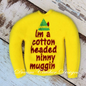 In The Hoop Cotton Headed Ninny Muggin Holiday Sweater Elf/Doll Christmas Embroidery Design