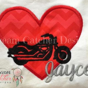 In The Hoop Motorcycle Heart Applique Doll T-Shirt Top 18″ Doll Embroidery Design