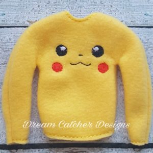 In The Hoop Pikachu Holiday Sweater AND Shirt Elf/Doll Christmas Feltie Embroidery Design