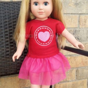 In The Hoop Round Heart Applique Doll T-Shirt Top 18″ Doll Embroidery Design