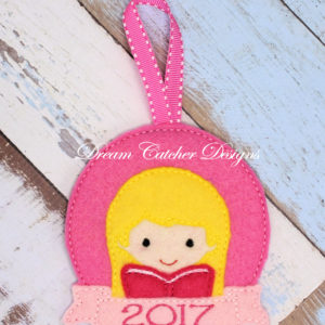 In The Hoop Girl Reading Felt Christmas Holiday Ornament Embroidery Design