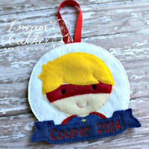 In The Hoop Inspired Boy Super Hero Felt Christmas Holiday Ornament Embroidery Design