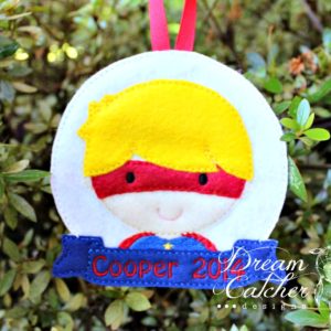 In The Hoop Inspired Boy Super Hero Felt Christmas Holiday Ornament Embroidery Design