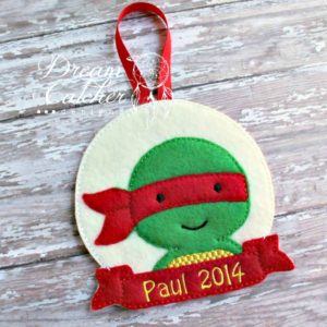 In The Hoop Inspired Warrior Turtle Hero Felt Christmas Holiday Ornament Embroidery Design