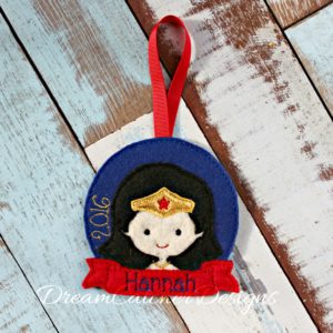 In The Hoop Inspired Wonder Girl Hero Super Felt Christmas Holiday Ornament Embroidery Design